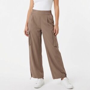 Joy Lab Cargo Pants Womens XL Brown Cinch Hem Woven Elastic Waist High Rise